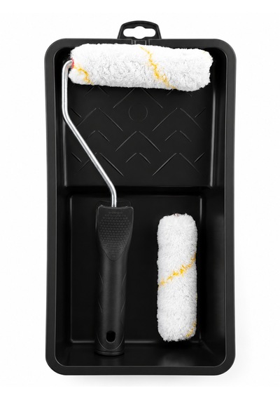4 Parça Mini Boyacı Seti 10 Cm Rulo Boya Küveti Yedek Rulolu Saplı