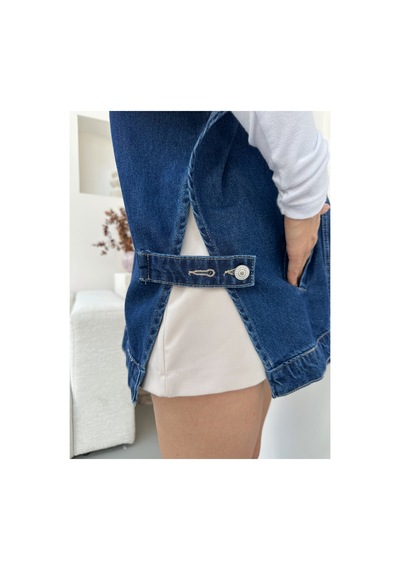 Kene Jeans Kadın Lacivert Panço Oversize Kot Yelek Lacivert