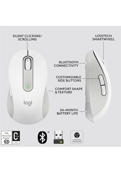 Logitech M650/m650l Kablosuz Bluetooth Fare Sessiz Ofis Dizüstü Fareler M650 Black M221