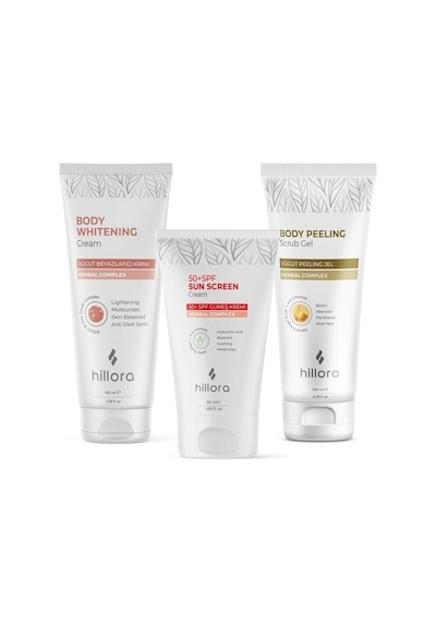 Vücut Beyazlatıcı Krem + Güneş Kremi 50 Spf + Vücut Peeling Jel Vücut Bakım