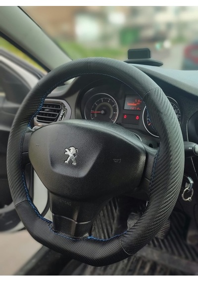 Dikişli Direksiyon Kılıfı Karbon / Nokta Deri Mavi Dikişli Peugeot 301 Ve Citroen Elysee İçin Renkli