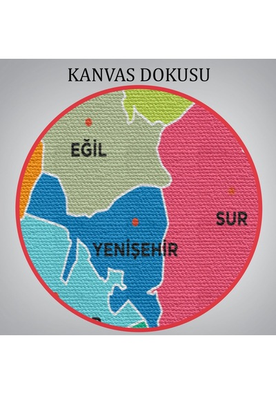 Diyarbakır İli Ve İlçeler Haritası Dekoratif Kanvas Tablo 1321 50 X 50