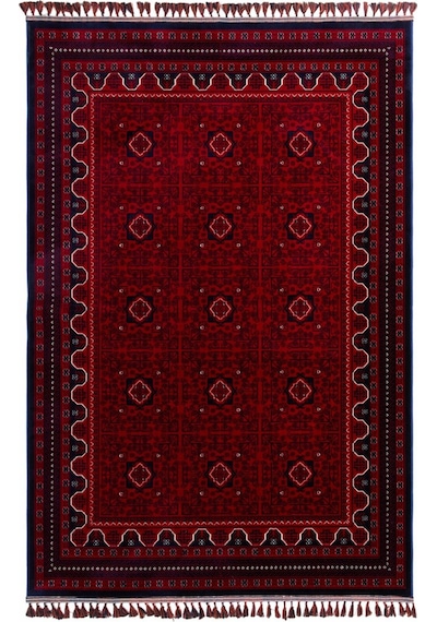 Elvey Home Afgan Vintage Kaymaz Taban Gerçek Kadife Bambu Sık Dokuma Otantik Dekoratif Zamansız Tasarım Halı Red/bordo