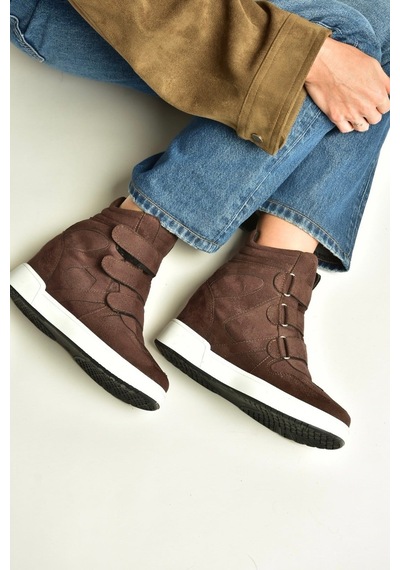 Fox Shoes V367856002 Kahverengi Süet Gizli Topuklu Cırtlı Spor Bot