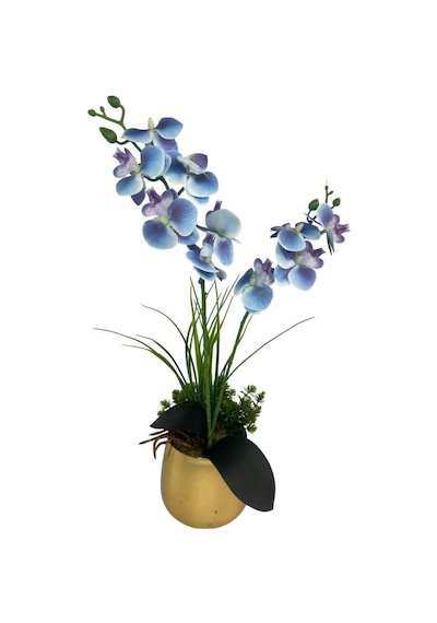Yapay Çiçek Mavi Islak Orkide Gold Metal Saksıda Saksıda Orkide 50cm