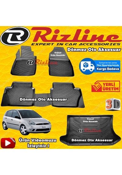 Ford Fiesta 3D Paspas +Bagaj Havuzu Siyah 2002-2009 Arası Rizline