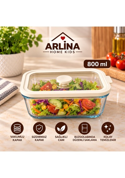 800 Ml Vakumlu Cam Saklama Kabı Krem