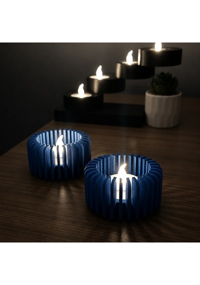 3d Baskı Modern Çizgili Mumluk - Tealight Mumluk 1 Adet -mavi Diğer