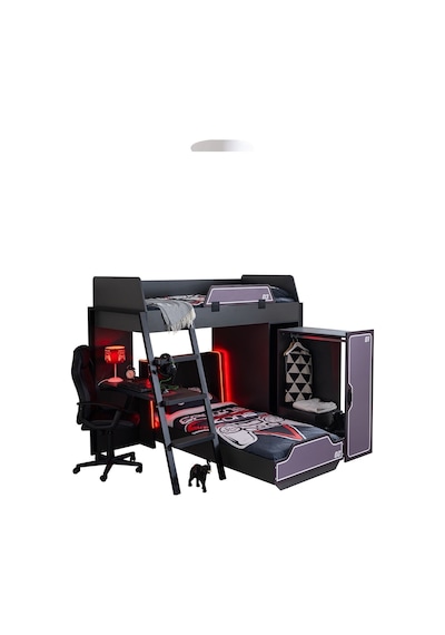 Ranzalı Oyuncu Odası, Gamer Ranza Ledli Karyola Masa Dolap 90 X 190 CM