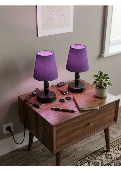 Hak Dekor Aydınlatma Elegant Masa Lambası 2 Li Set Koyu Mor