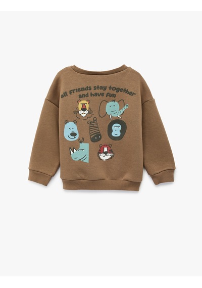 Koton Baskılı Uzun Kollu Bisiklet Yaka Şardonlu Sweatshirt Kahverengi 6wmb10202tk Kahve