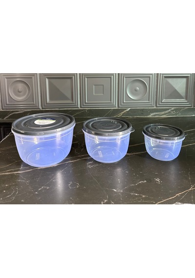3 Parça Kapaklı Vakum Yuvarlak Set 625-1200-2100 Ml Vakumlu Saklama Kabı 3 Parça Set Şeffaf
