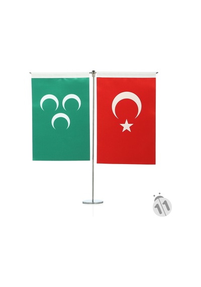Osmanlı ve Türk Bayrağı Masa Bayrak Takımı Dikey