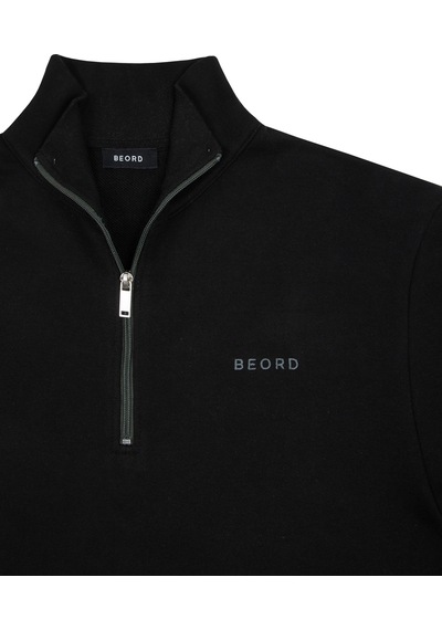 Beord Siyah %100 Pamuk Yarım Fermuarlı Sweatshirt Bzt1-134