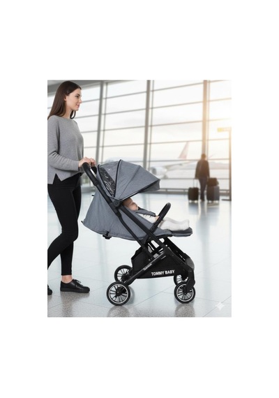 Tommybaby Quantum Kabin Travel Bebek Arabası Kabin Boy Bebek Arabası Pedli Katlanabilir Yağmurluk Hediye Gri