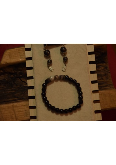 Hematit Küpe Onyx Bileklik Set Hematit & Akik Doğal Taş Hematit-küpe-akik-bileklik