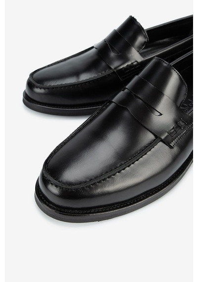 Lofer Erkek Açma Deri Jurdan Tabanlı Bantlı Klasik Loafer Siyah