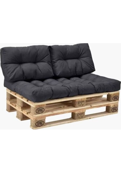 Palet Minderi 120x80cm Sırt Dayamalı Minder Su Geçirmez Kumaş Siyah