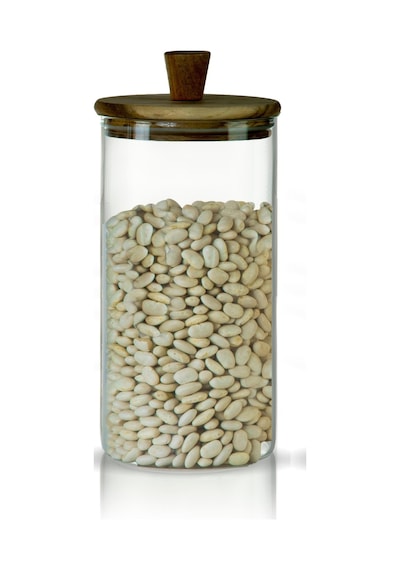 3'lü Silindirik Sap Akasya Kapaklı Yüksek Borosilikat Cam Saklama Kavanozu Seti - 500ml - 1000ml - 1500ml Şeffaf