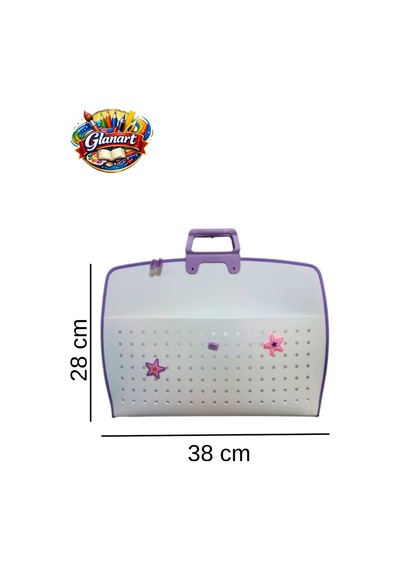 Fermuarlı 25x35 Resim Çantası, Proje Çantası Delikli Model Su Geçirmez 28x38 Cm Morlu Beyaz