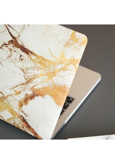 Macbook Air 13.3 İnç Kılıf A1932 A2179 A2337 M1 Uyumlu Sert Kapak Hard Case Koruyucu Mermer Desenli İnce Hafif Laptop Kılıfı Sarı