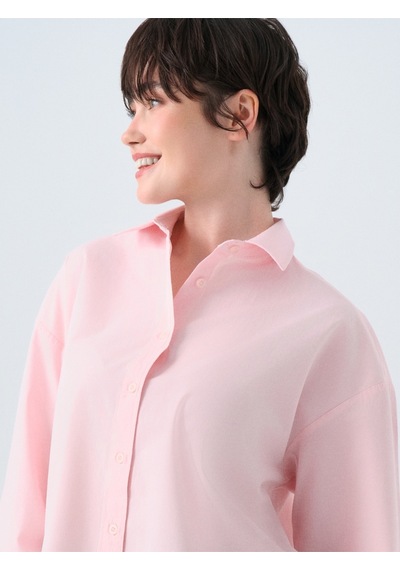 Oversize Fit Kadın Gömlek U.kol Pembe