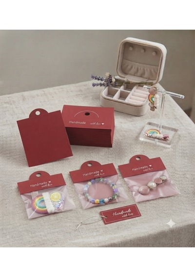 Premium Kırmızı Takı Paketleme Kartı 100 Adet Takı Ve Aksesuar Ambalaj Sunum Kartı
