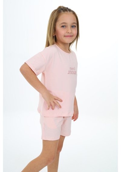 Toontoy Kids Toontoy Kız Çocuk Baskılı Şortlu Takım Pudra