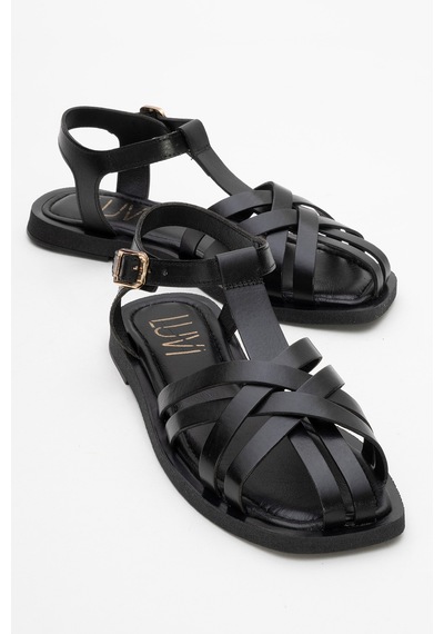 Luvishoes Luvi Shoes Andres Siyah Hakiki Deri Kadın Sandalet Siyah