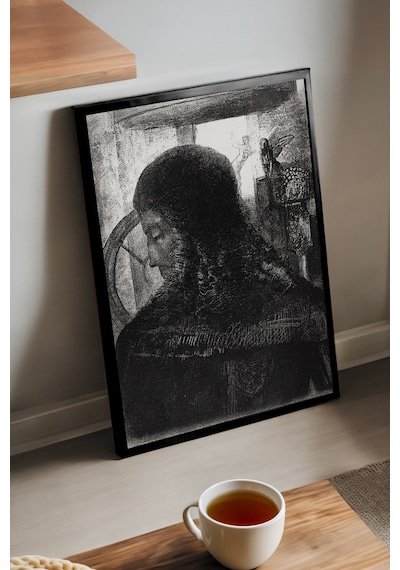 Shadow Gaze Siyah Ahşap Çerçeveli Poster, Dekoratif Soyut Monokrom Duvar Tablosu