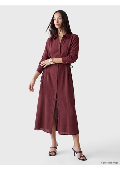 Lcw Everyday Bordo Beli Büzgülü Kadın Gömlek Elbise