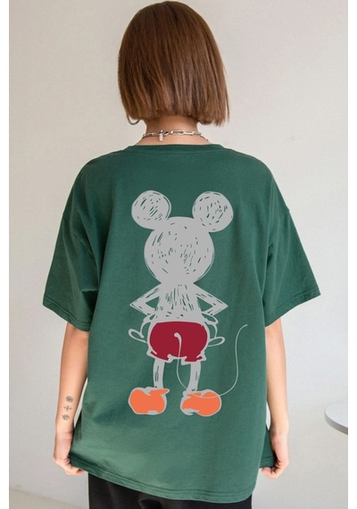 Unisex Mause Baskılı T-shirt Yeşil