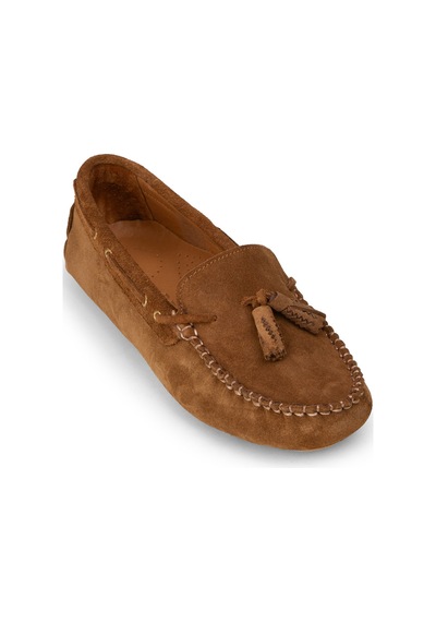 Deery Kadın Hakiki Süet Taba Rengi Püsküllü Loafer - Dl506ztbac01