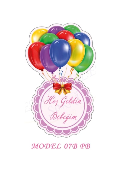 Beyazdüşlersokağı Şekilli Etiket (25 Ad) Bebek Süsü,Doğum Günü,Balon (Etk-07B)