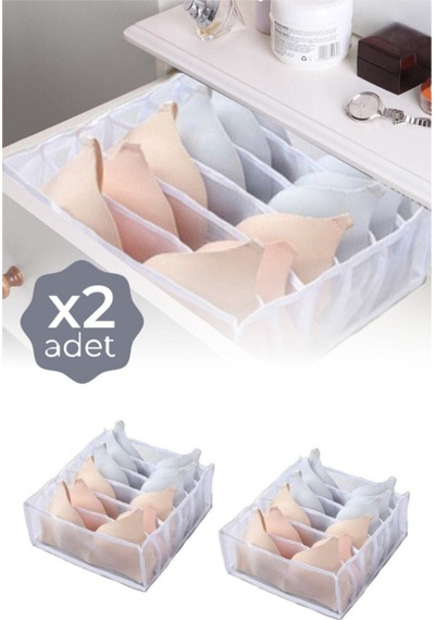 Serstil 2 Adet - Şeffaf Düzenleyici 8 Bölmeli 36 X 32 X 12 Cm Beyaz