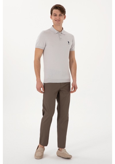 U.S. Polo Assn. Erkek Slim Fit Polo Yaka Açık Gri Tişört 50299359-VR001