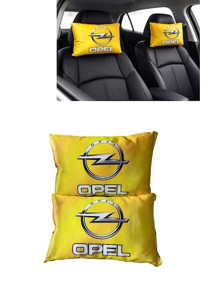 Opel Logolu Sarı Araç Seyahat Boyun Yastığı 2 Li Set Dijital Baskılı Konforlu Sarı