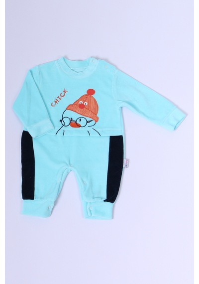 Hçm Bebek Kadife Tulum Uzun Kollu Çıtçıtlı Baskılı D5 Mavi