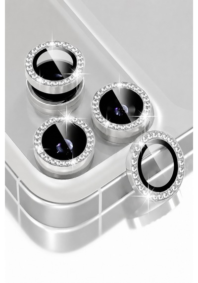 İphone 17 Pro / 17 Pro Max Uyumlu Taşlı Kamera Lens Koruyucu Gümüş