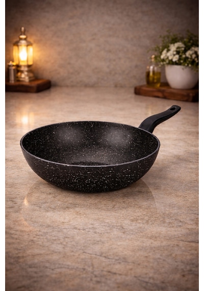 ChefMaster 28 Cm Granit Wok Tava Siyah Yanmaz Yapışmaz