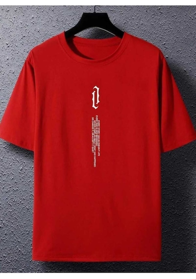 Kozia Outdoors Dikey Baskılı O Yaka Oversize Unisex Basic T-shirt Kirmizi