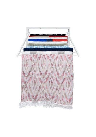 Duvara Monte Katlanabilir Ergonomik Çamaşır Havlu Kurutma Askılık 11 Paslanmaz Çelik Çubuk 70x60 Cm Beyaz
