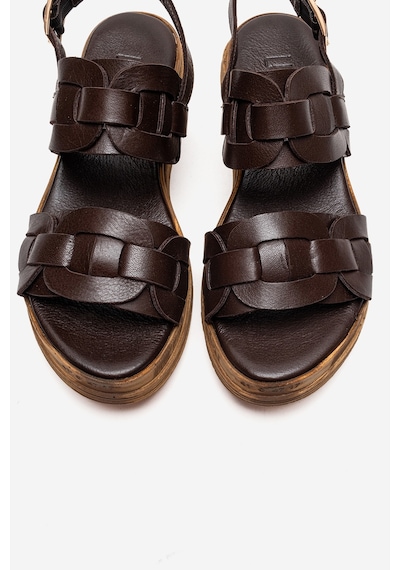 Luvishoes Elvoro Kahverengi Hakiki Deri Örgü Bantlı Kadın Sandalet