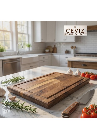 Nfzzstore Masif Ceviz Kesme Tahtası 50x30x4 Cm Ahşap Doğrama Ve Sunum Tahtası Kahverengi