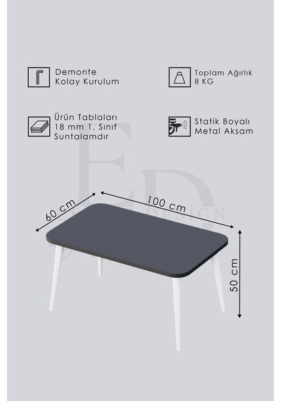 Roma Orta Sehpa Metal Ayaklı , Orta Sehpa , 100 X 60 X 50 Cm Siyah Metal