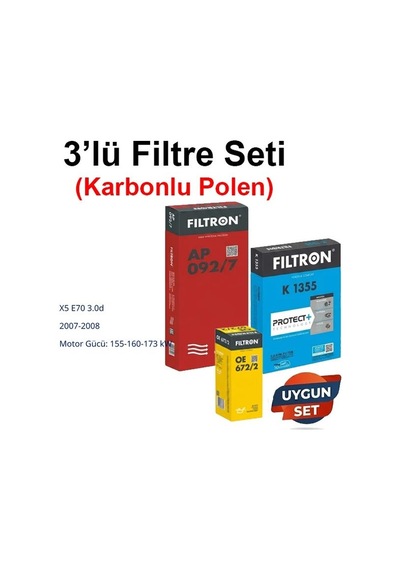 Netparset Bmw X5 E70 3.0d 2007-2008 Filtron 3'lü Filtre Seti Karbonlu
