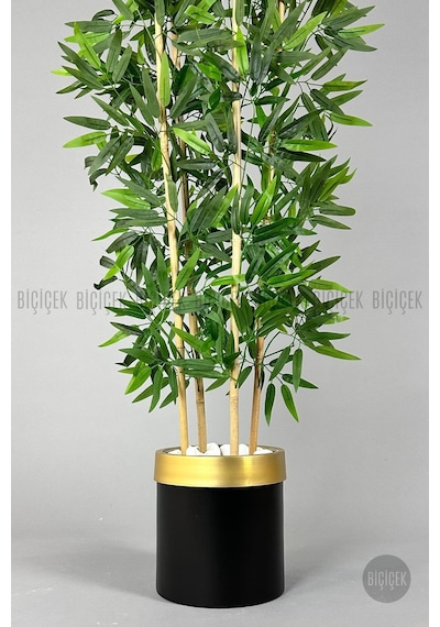 Yapay Bambu Ağacı 140cm Siyah Gold Metal Saksıda Siyah-gold