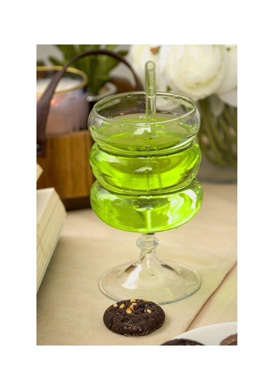 Heda Porselen Isıya Dayanıklı Helezon Stil Pipetli Borosilikat Cam Bardak