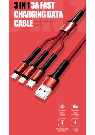 Zore Lc93 3 In 1 3.4A Micro+Lightning+Type-C Usb Kablo 1.2M