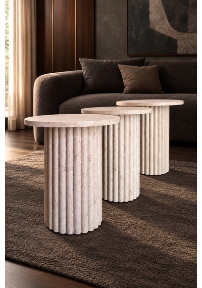 Soyasis Livia Bohem 3'lü Zigon Sehpa 40 Cm - Traverten-traverten